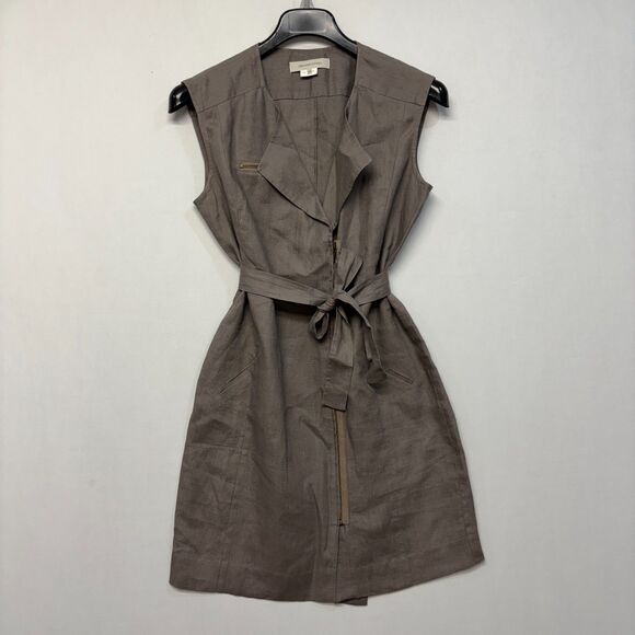 Gerard Darel Women 100% Linen Belted Dress Size 40 Gray C043 -14 - Picture 1 of 15